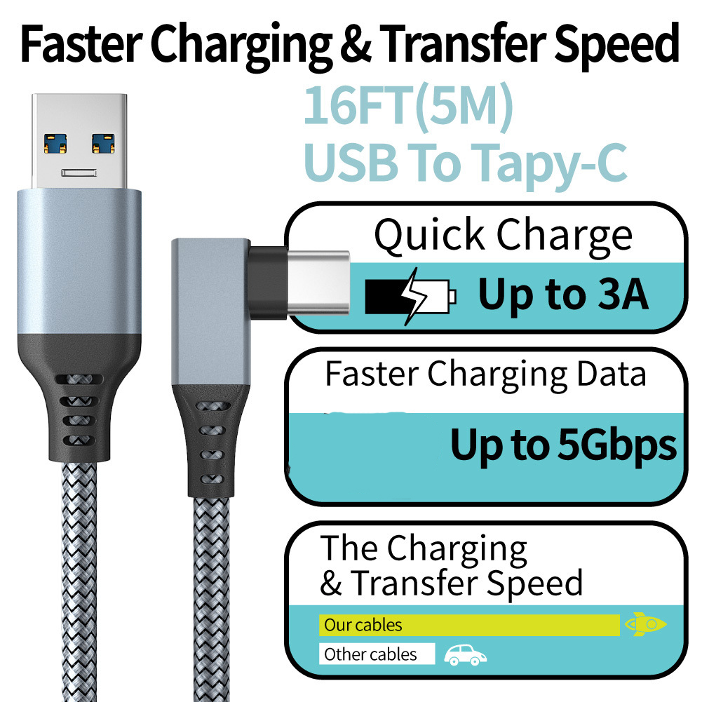 Verbindungskabel 3 6 5 m USB A auf Typ C für Oculus Quest 2 Quest2 Zubehör Virtual Reality VR-Brille Smart 3D-Helm-Headset Ocolus