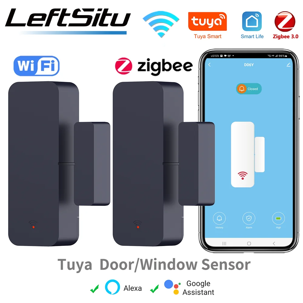 Tuya Zigbee Wi-Fi дверной датчик, датчик входа в окно, охранный магнитный датчик, сигнализация, умная жизнь, работа с Alexa Google Home