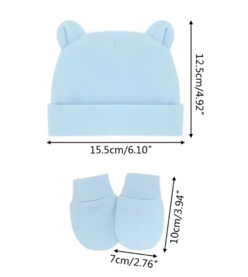 Gorro personalizado para bebê recém-nascido, chapéu e luvas com nome do bebê, com orelhas, algodão elástico, meninos, meninas, chapéu quente, luvas, presente de chuveiro