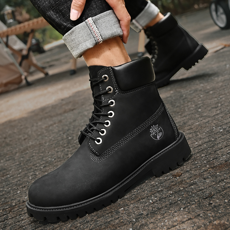 Botas masculinas de cano alto sapatos de couro masculino moda de inverno sapatos quentes de pelúcia tênis ao ar livre rendas até botas de tornozelo antiderrapantes masculino