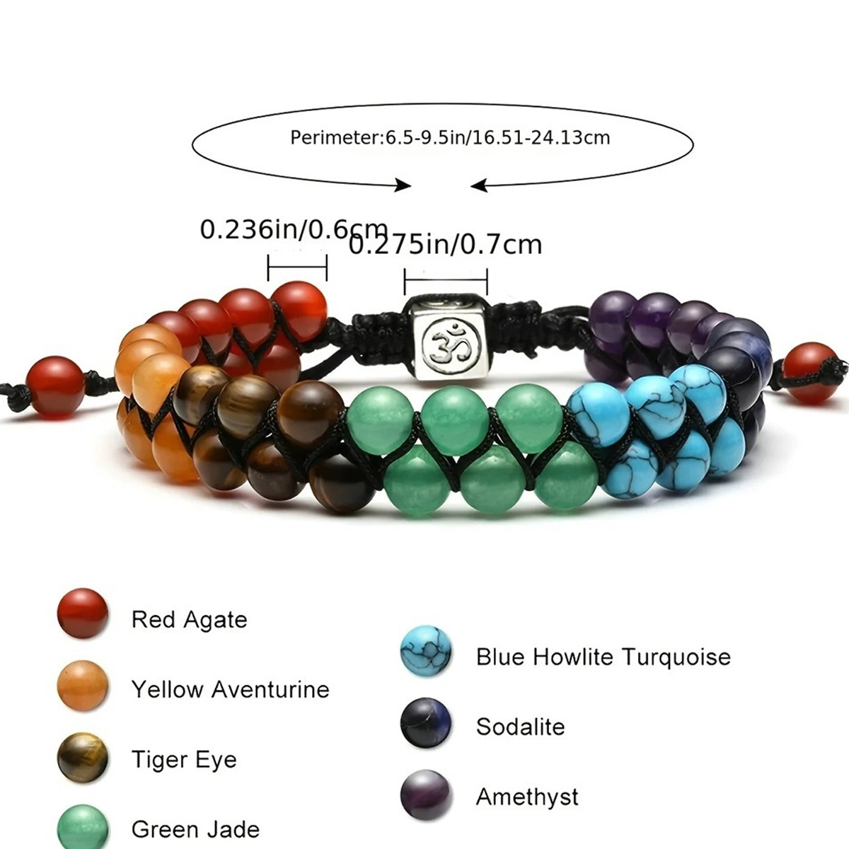 Bracciale in cristallo per trattamento dei chakra Bracciale con perline regolabili in pietra yoga Meditazione Rilassamento Ansia Bracciale da donna