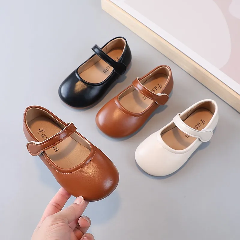 สาวสีดํารองเท้าเด็ก Mary Janes สําหรับงานแต่งงานรองเท้าเด็ก Back To School Beige สีดําสีน้ําตาลฤดูใบไม้ผลิฤดูใบไม้ร่วงง่าย