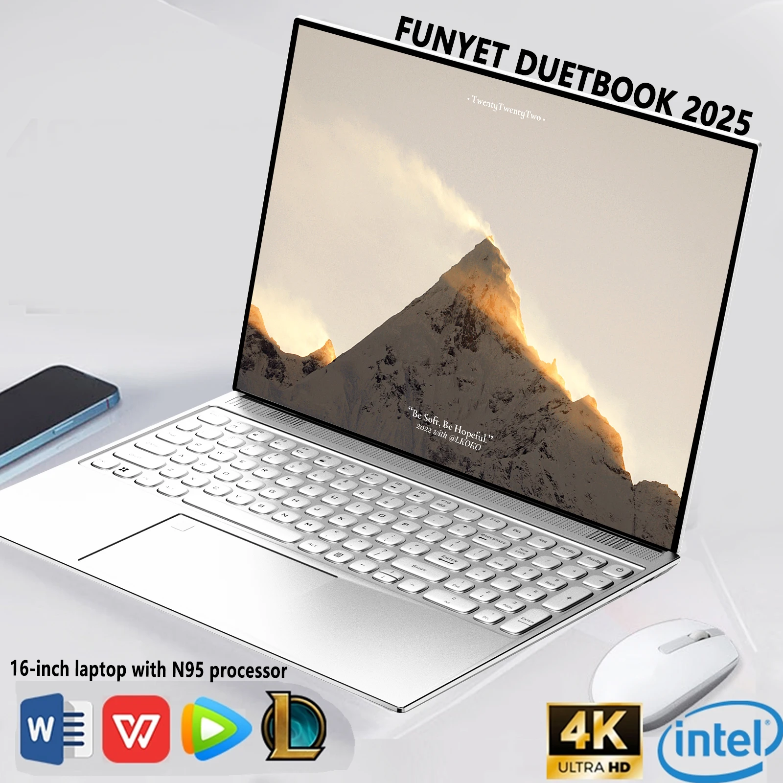 Ordinateur portable de jeu Windows 11, Intel Celeron N95, déverrouillage par empreinte digitale, PC de bureau et de jeu haute performance, 4K HD, 120Hz, 32 Go de RAM, 2 To SSD, 16 pouces