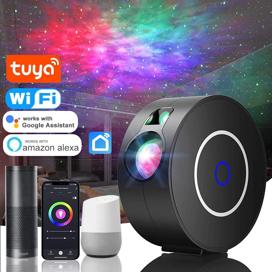 Projetor de céu estrelado wi-fi inteligente, luz noturna led, aurora, estrela, galáxia, lâmpada noturna para quarto, jogos, festa