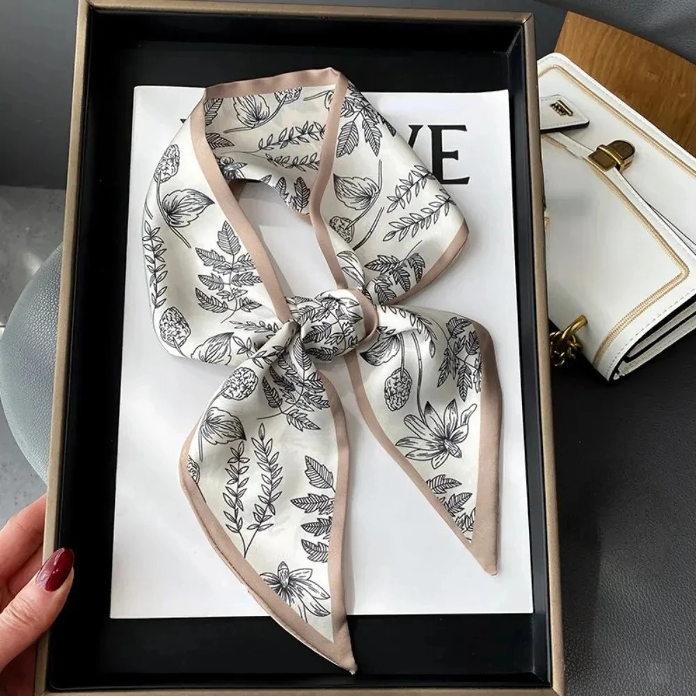 Mode Druck Haar Band Schal Frauen Hals Binden Tasche Seide Dünne Kopftücher Damen Foulard Floral Bands 2024 Neue