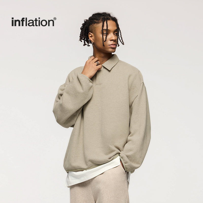INFLATION 유니섹스 벨벳 폴로 칼라 스웨트 셔츠, 프리미엄 아늑한 쿼터 스웨트 셔츠, 365 gsm