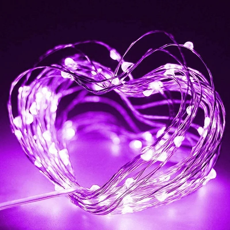 Guirnalda de luces LED de alambre de cobre, guirnalda USB, luz rosa púrpura para Navidad, boda, fiesta, cumpleaños, hogar, dormitorio, decoración DIY