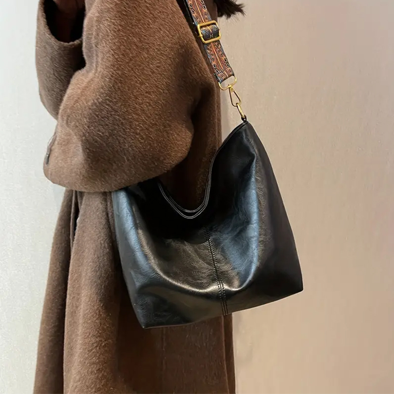 Torba szerokopasmowa w stylu narodowym, nowa, retro, teksturowana, modna torba na ramię o dużej pojemności, wiadro dojeżdżająca do pracy