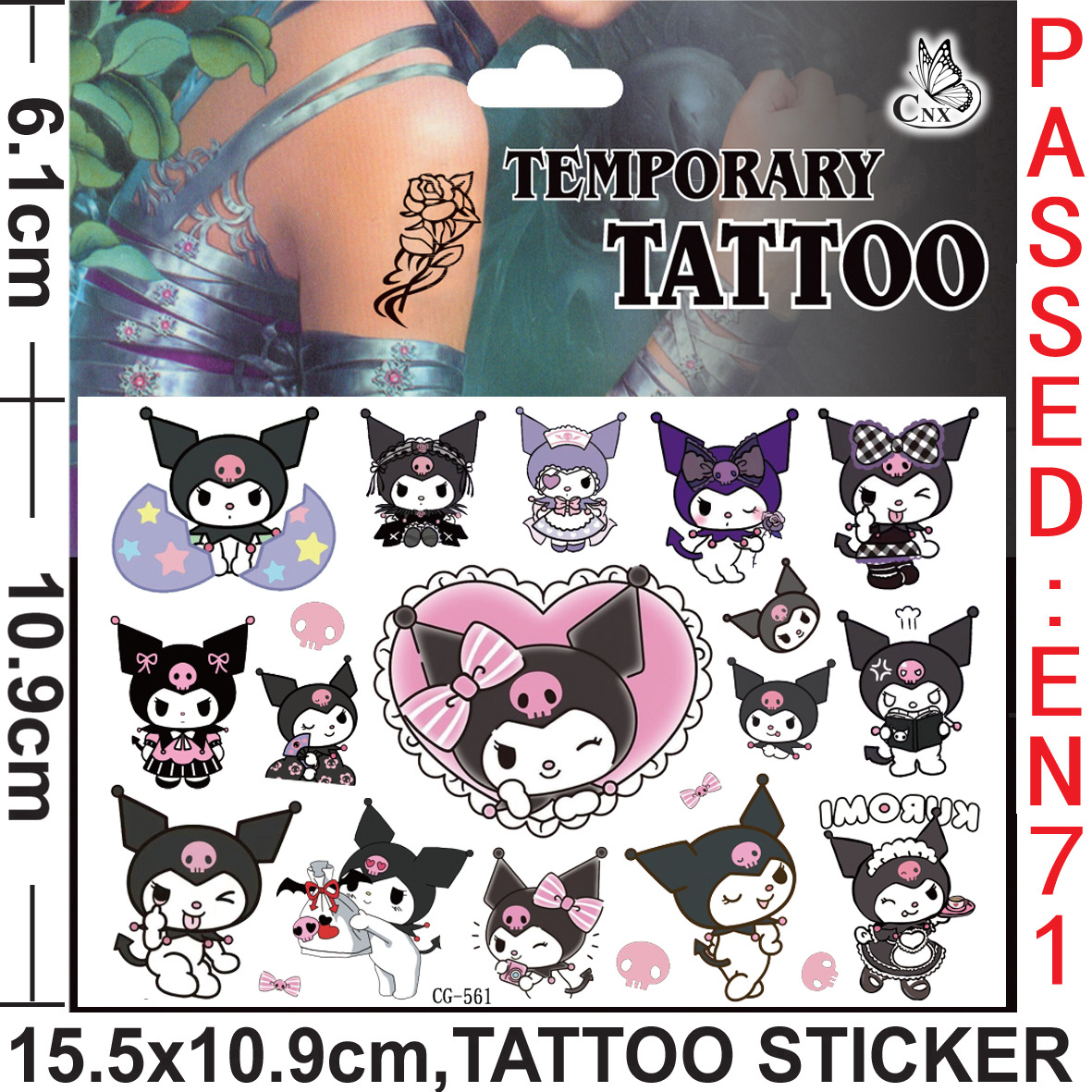 Aleatório 2 pçs kuromi tatuagem adesivos dos desenhos animados sanrio kawaii anime à prova dwaterproof água tatuagem temporária adesivo crianças meninas presente de aniversário brinquedo