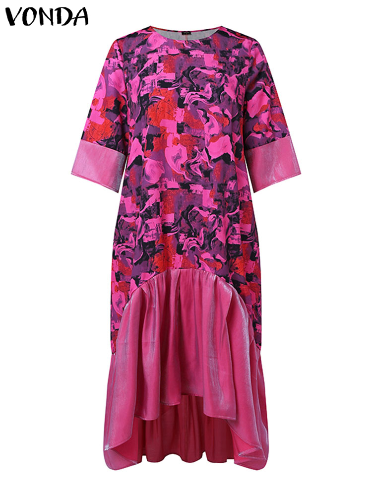 VONDA-Vestido largo bohemio de talla grande para mujer, traje holgado informal con estampado de retazos, manga de un cuarto, 2024