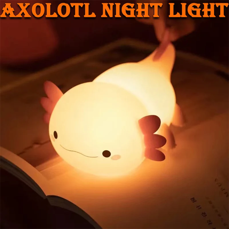 Bonita luz nocturna Axolotl, lámpara de silicona para dormir para guardería, luces nocturnas con Control táctil, lámpara de mesa recargable por USB para bebé y niño