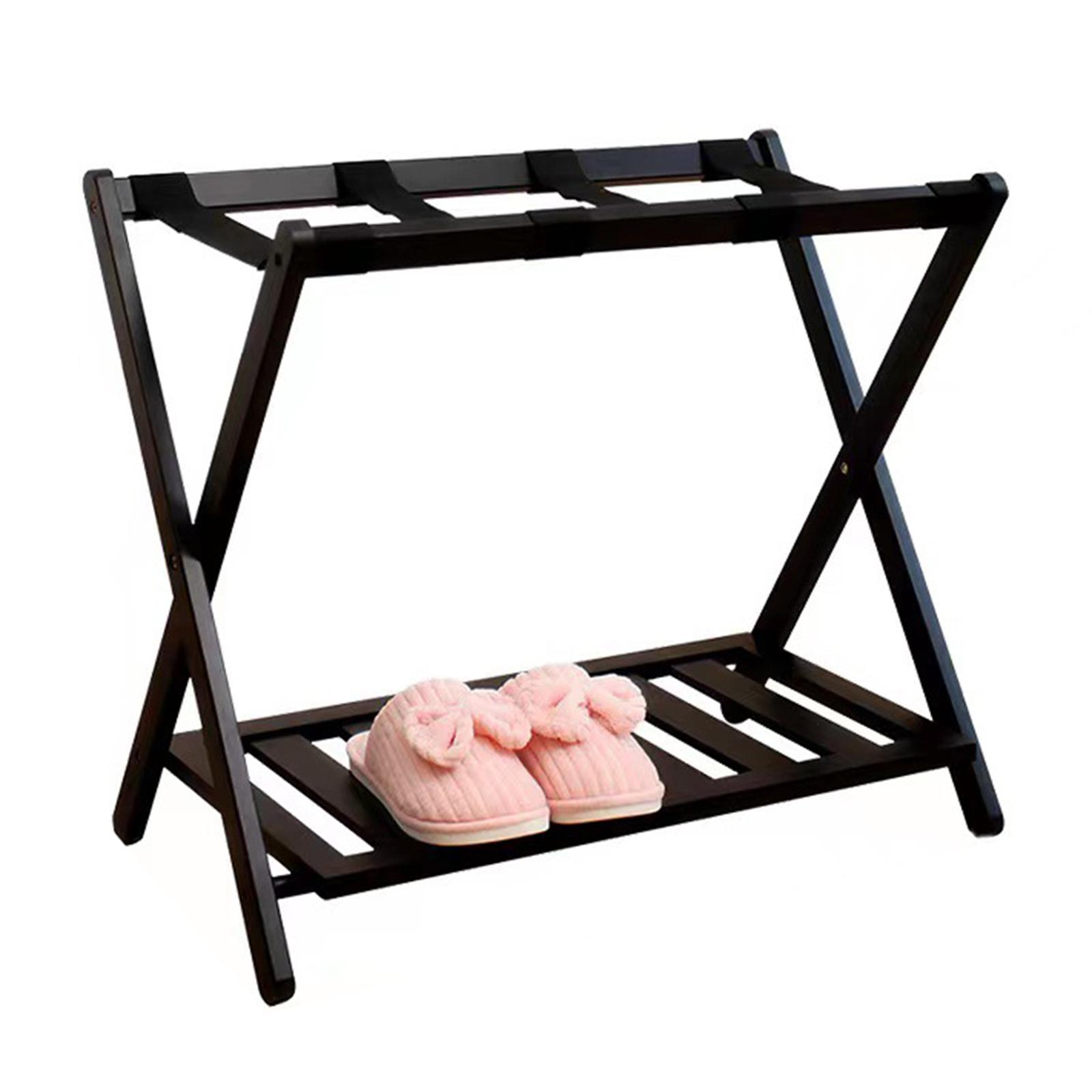 Multifunctional Luggage Rack with Shoes Shelf Foldable Hotel Luggage Rack