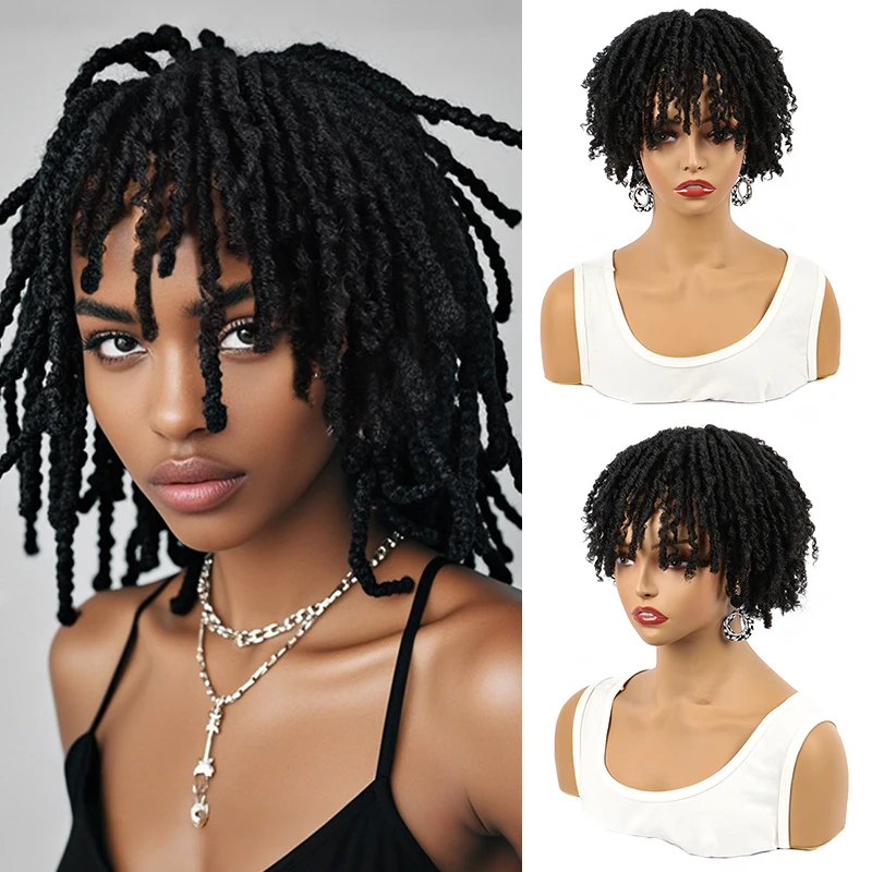 Cabelo sintético afro encaracolado curto dreadlock meia peruca topper grampos de cabelo em peruca para homens e mulheres