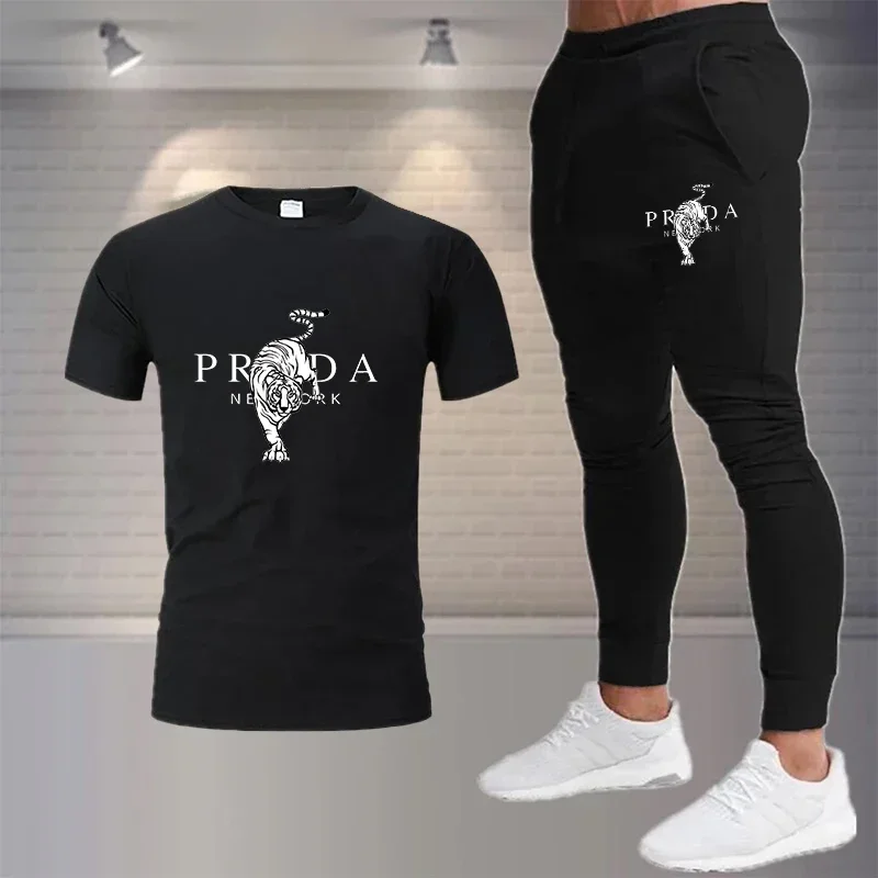 2024 nuevo traje deportivo de moda de verano para hombres 100% Camiseta de algodón pantalones cortos traje de 2 piezas ropa deportiva informal para hombres