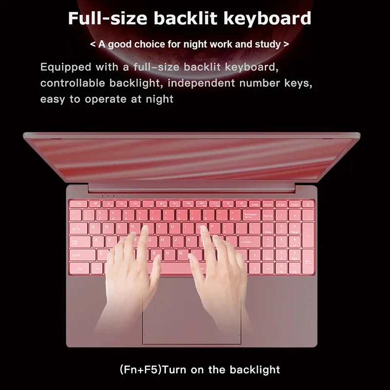 2025 Laptop rosa Windows 11 Office Education Gaming Notebook 15,6 “11ta generación Intel Celeron N5095 16G RAM 1T WiFi dual Lado estrecho