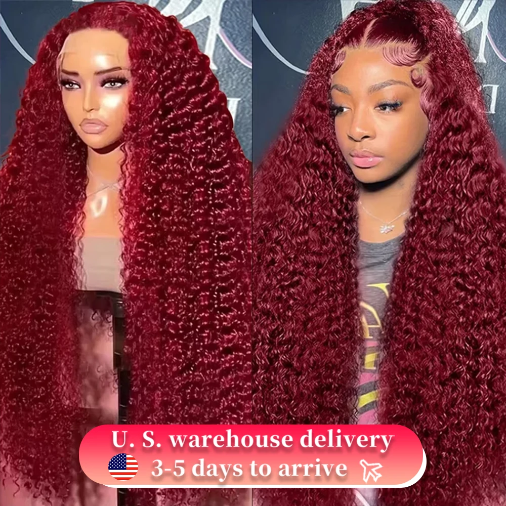 250 Density 30 40 Inch Burgundy 13x6 Hd Lace Frontal Human Hair Wig Brazilian 99J Red Curly Wigs Deep Wave Lace Front Wigs Women