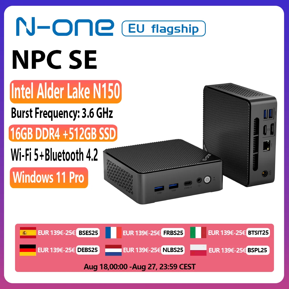 N-One Intel Twin Lake N150 Mini Pc Se 16Gb Ddr4 512Gb Ssd Windows 11 Pro Micro Desktop Computer Wifi 5,Bluetooth 4.2 Voor Thuis