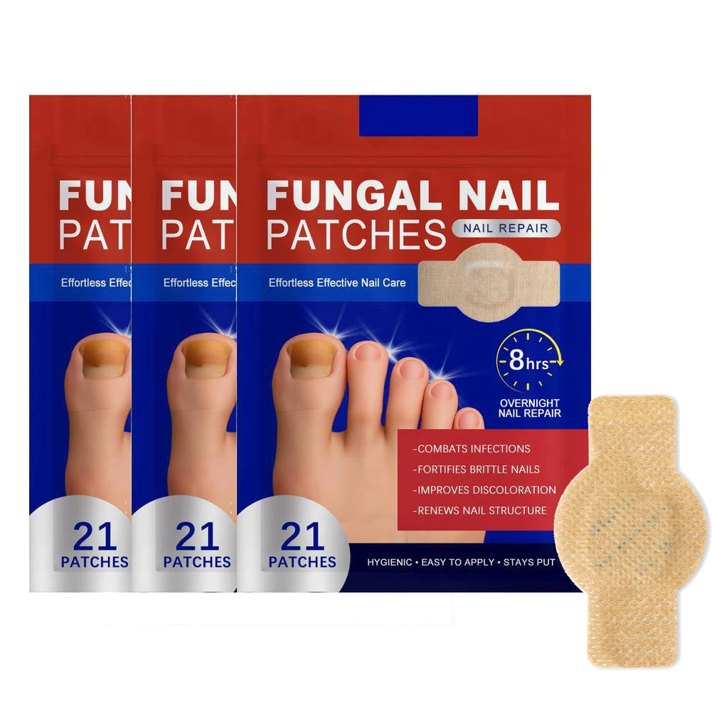 1/3 paquetes de parches para uñas con hongos, tratamiento de hongos en las uñas de los pies de fuerza adicional, 21 piezas de reparación nocturna de uñas para uñas descoloridas y dañadas
