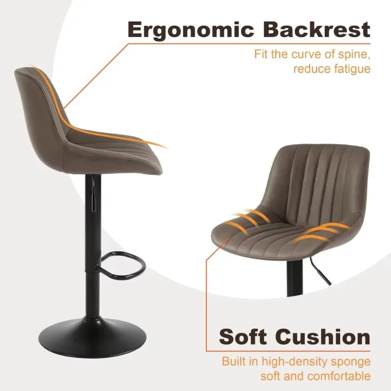Bar Stools Set of 2, Swivel Counter Height Barstools with Back, Adjustable Faux PU Leather Bar Chairs,  Armless Kitchen Stool
