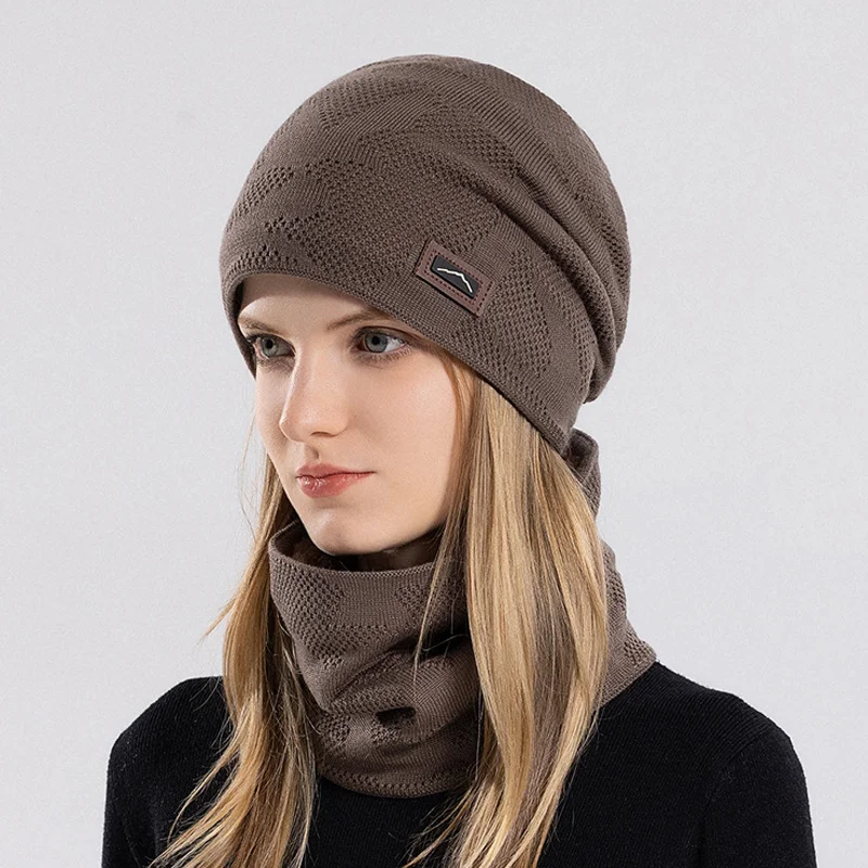2 pz/set Unisex Sciarpa Lavorata A Maglia Beanie Set Inverno Caldo Cappelli A Maglia Collo Resistente Al Freddo Elastico Slouchy Berretti Per Le Donne e Gli Uomini