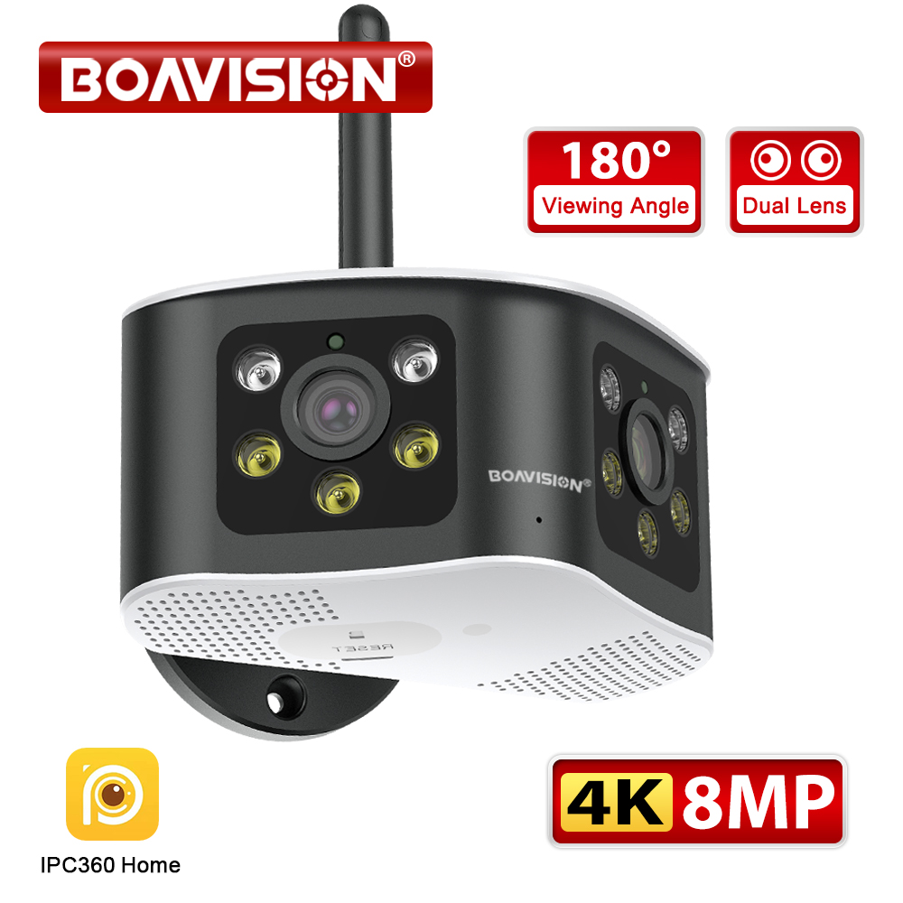 RU Уличная камера WIFI 4K 8MP/6MP 180 °   Ультраширокоугольная панорамная IP-камера с двумя объективами и искусственным интеллектом, камера безопасности для обнаружения гуманоидов