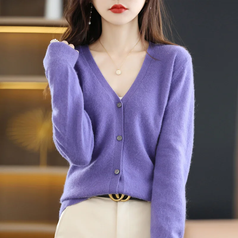Camisola feminina 2025 primavera outono cardigans com decote em v único breasted curto fino senhora malhas topos sólido moda coreana cardigan