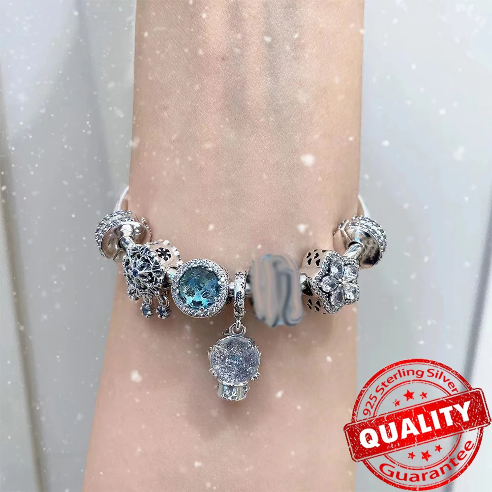 ฤดูหนาว 925 เงินสเตอร์ลิงเล่นสกี Penguin Charm Fit สร้อยข้อมือเดิมสร้อยคอเรขาคณิตเกล็ดหิมะลูกปัดเครื่องประดับ DIY Charm
