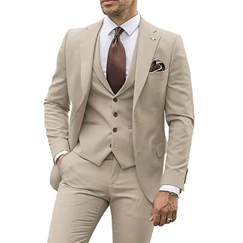 3-częściowe beżowe garnitury dla mężczyzn 2023 Slim Fit Groom Tuxedo Garnitury ślubne Najlepszy mężczyzna Groomsmen Formalny garnitur imprezowy Mężczyzna Trajes De Hombre