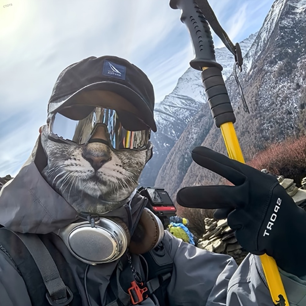 3D Animal Cat Design Summer Full Face Neck Protector Sun Shield Breathable Quick Dry Polyester Helmet Liner for Outdoor Cycling