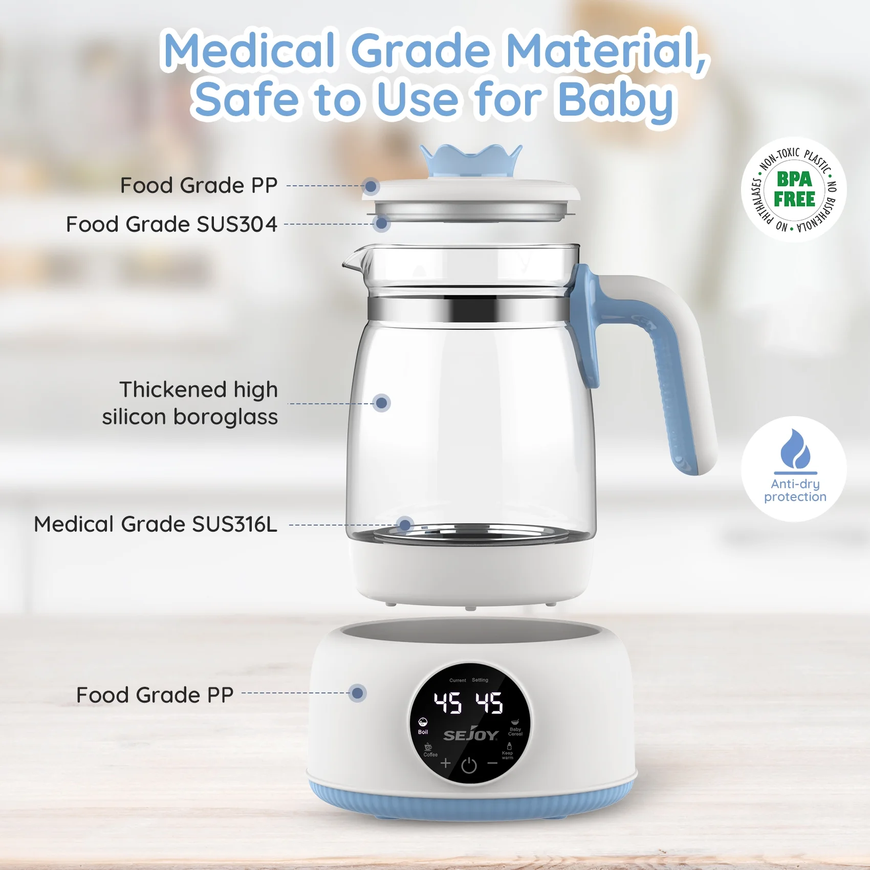 Sejoy Infant Thermostatic Milk Regulator Milk Modulator Electric Kettle 72 Hours Hot Water Smart Insulation Pot Milk Powder Warm