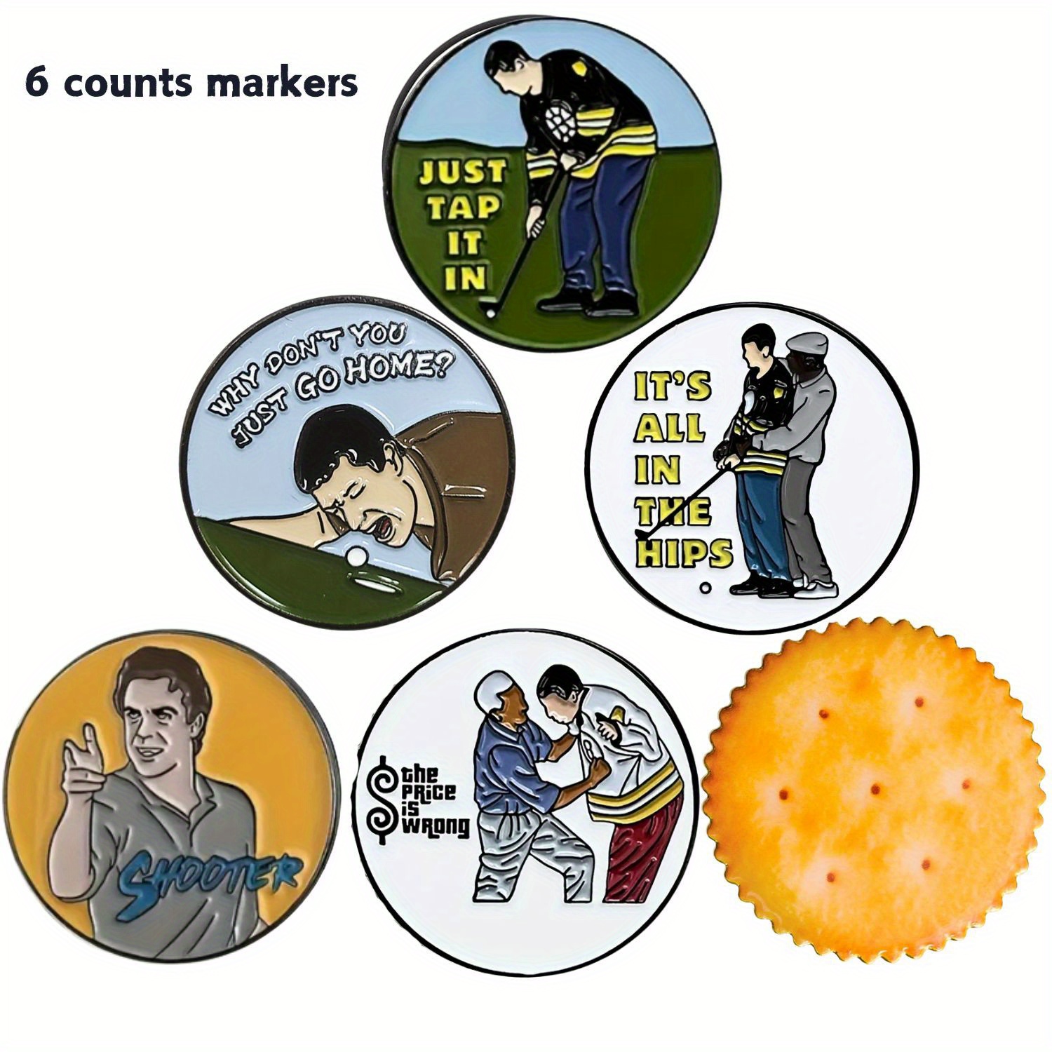 6 unidades de divertidos juegos de marcadores de pelota de golf Happy Gilmore, accesorios de golf para hombres golfistas papá novio marido cumpleaños día del padre