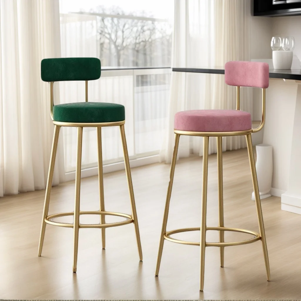 Sillas de Bar nórdico, taburetes altos de arte del hierro moderno, taburetes de Bar con respaldo de cocina, silla de terciopelo para cafetería, taburetes de trabajo para mostrador, muebles para el hogar