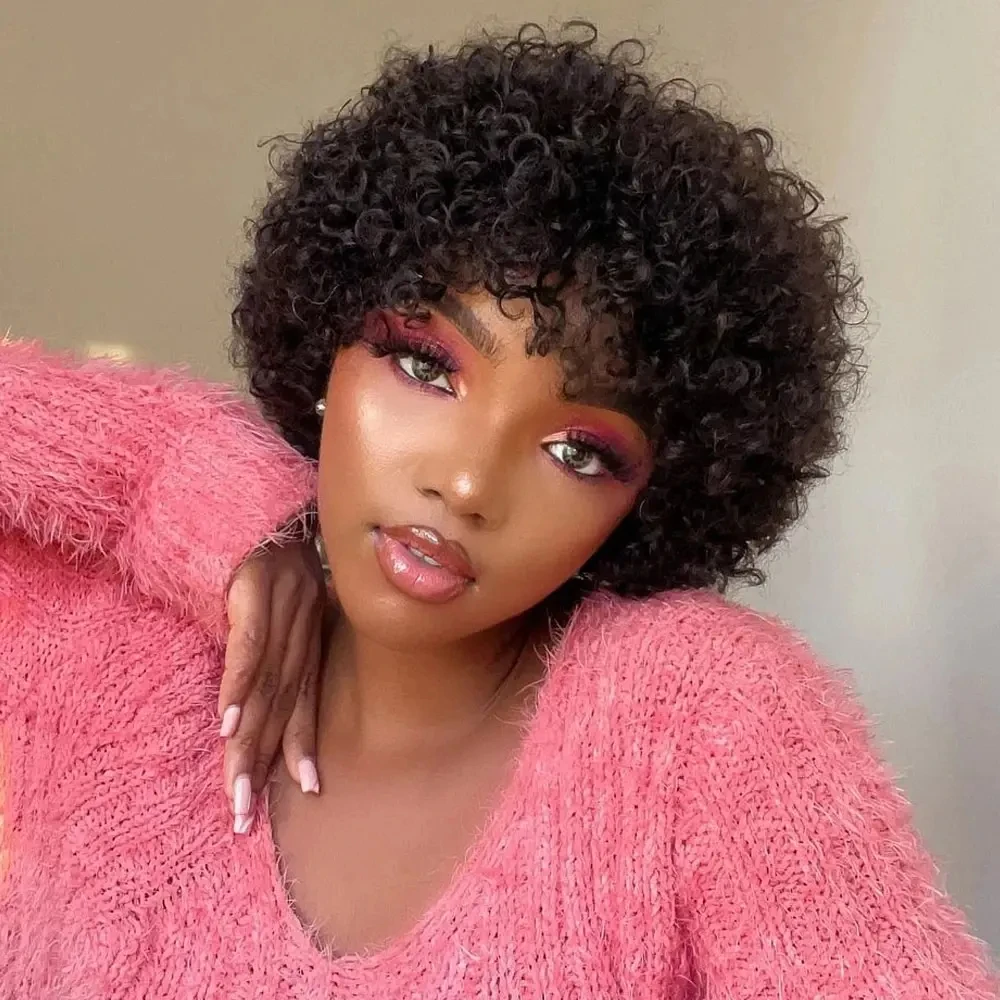 Venda Grande bouncy afro kinky encaracolado perucas para preto feminino pré arrancado máquina peruca brasileira virgem remy perucas de cabelo humano