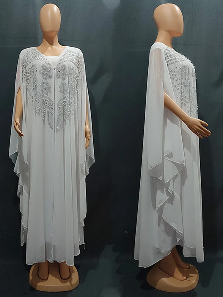 女性のためのドバイ高級 2024 シフォン Boubou イスラム教徒のファッションドレスカフタンマロカインウェディングパーティー機会 Djellaba ファム