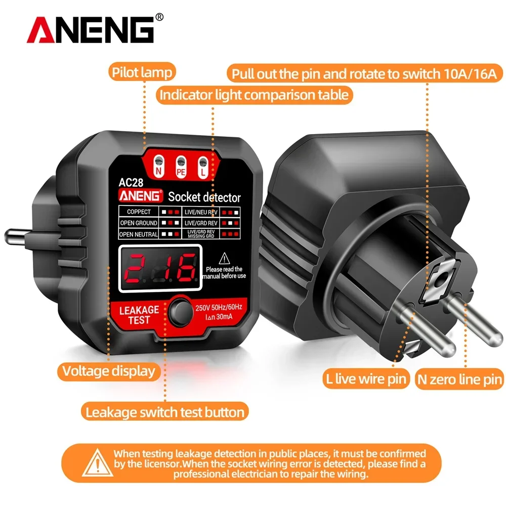 ANENG AC27/AC28 probador de potencia de enchufe Digital 50Hz/60Hz Detector de polaridad de enchufe probador de voltaje buscador de disyuntor enchufe UE/EE. UU.