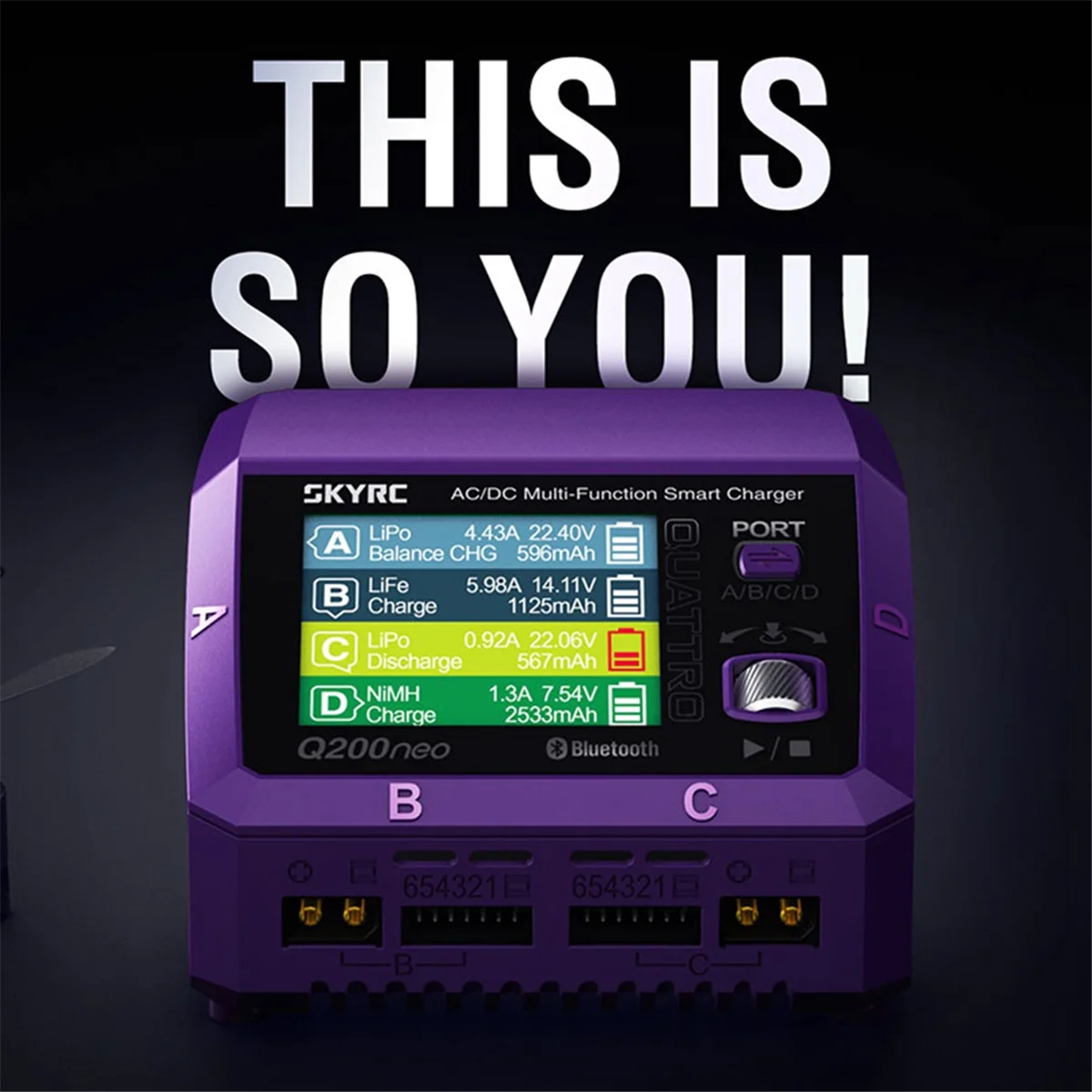 Pengisi Daya T06C-SkyRC Q200neo AC 200W DC 400W 10A 4 Port Output AC/DC Pelepasan Pengisi Daya Seimbang Pintar untuk 1-6S LiPo 20W PD3.0,US