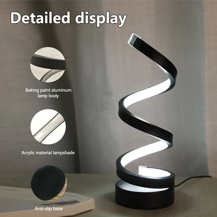 Moderne kreative LED-Tischlampe, spiralförmige Schreibtischleuchte, 3 Farben, dimmbar, für Schlafzimmer, Wohnzimmer, Büro, Nachttisch, Dekoration, Beleuchtung