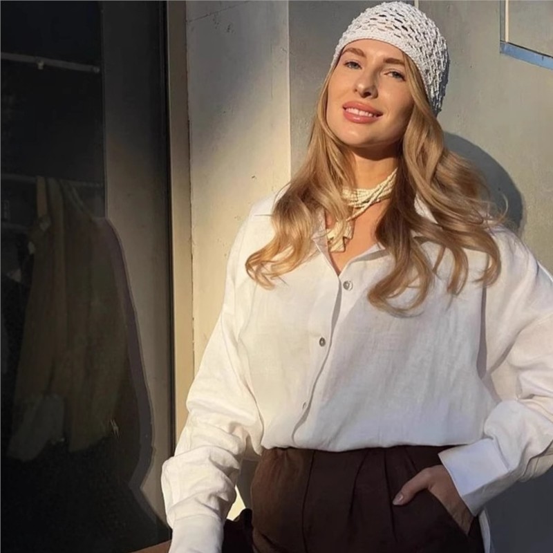 Epligg Damen Weißes Hemd Langarm Elegant Rosa Lose Mode Bluse Sommer Vintage Basic Top Kragen Hemd für Damen