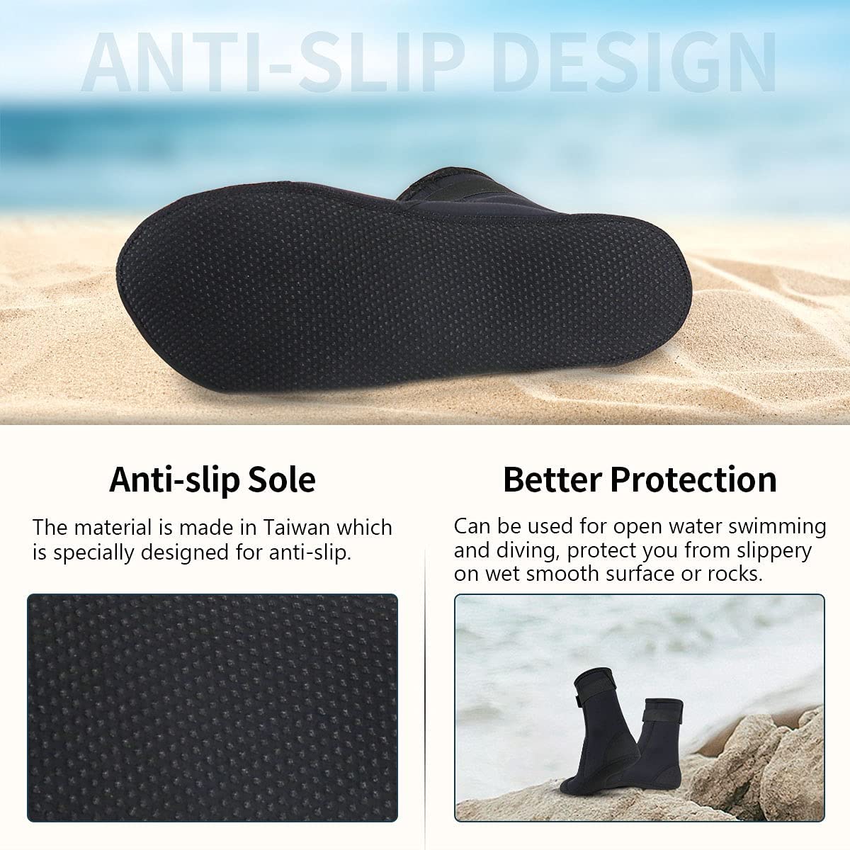Neoprene Tất 3Mm Bóng Chuyền Bãi Biển Cát Bóng Đá Lặn Bơi Lướt Lặn Câu Cá Lội Chèo Thuyền Kayak Đi Bè Nước Boot