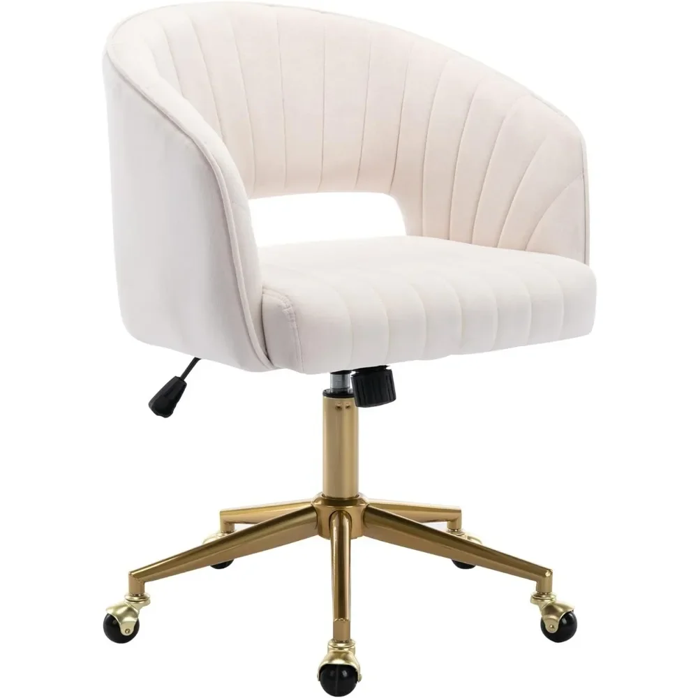 Home office chair, rotating velvet table and chair, key armchair, soft cushion, modern plush chair with golden base