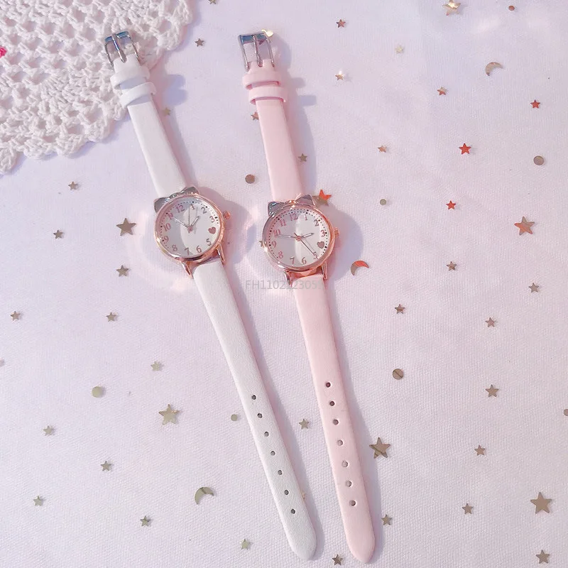 Nova moda crianças amor mostrador digital crianças relógio conjunto pulseira de couro relógios de quartzo criança meninas relógio de presente das crianças (sem caixa)