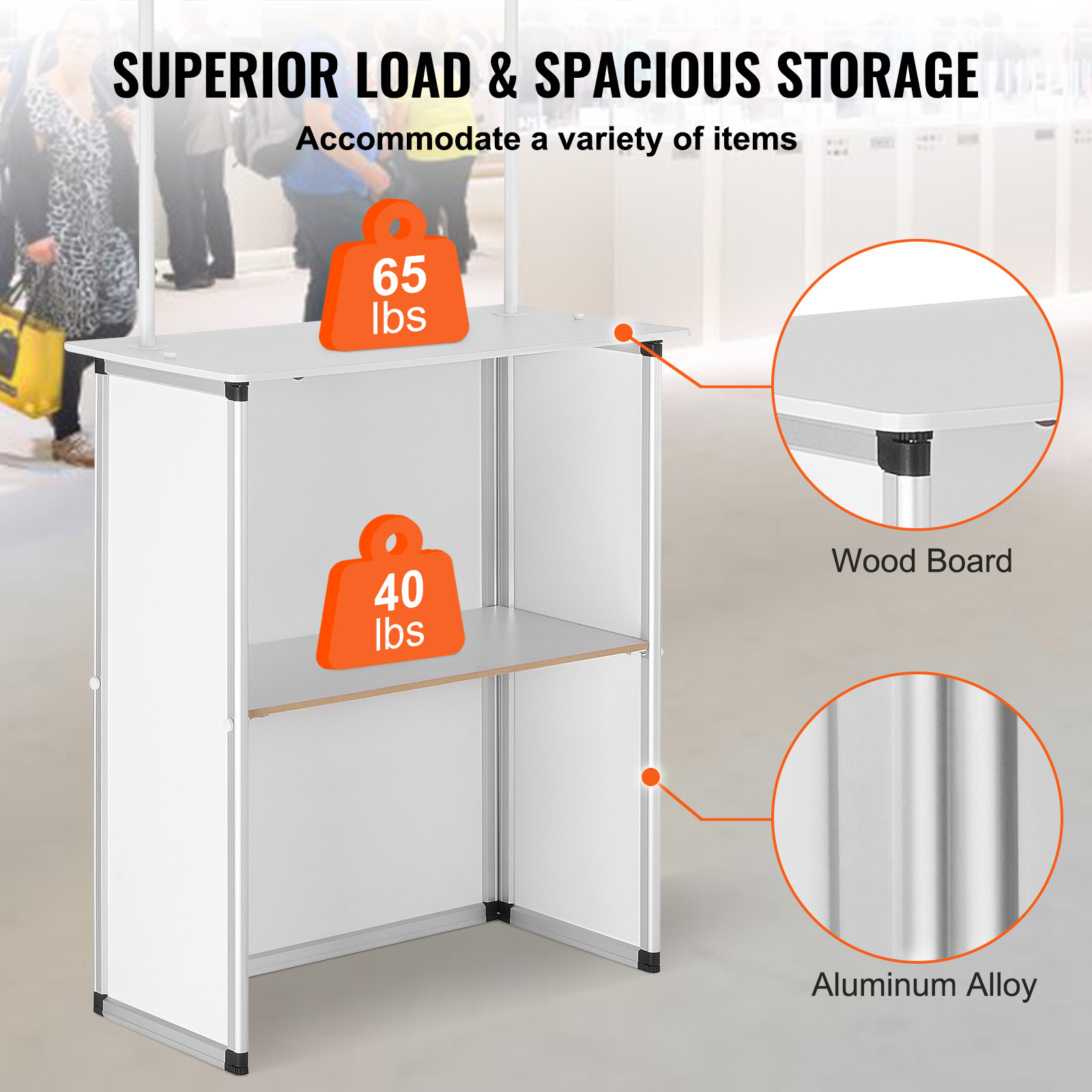 SucceBuy Promotion Counter Table Portable Tradeshow Podium Table Display Exhibition Counter Stand Booth Fair Pop Up Podium Table