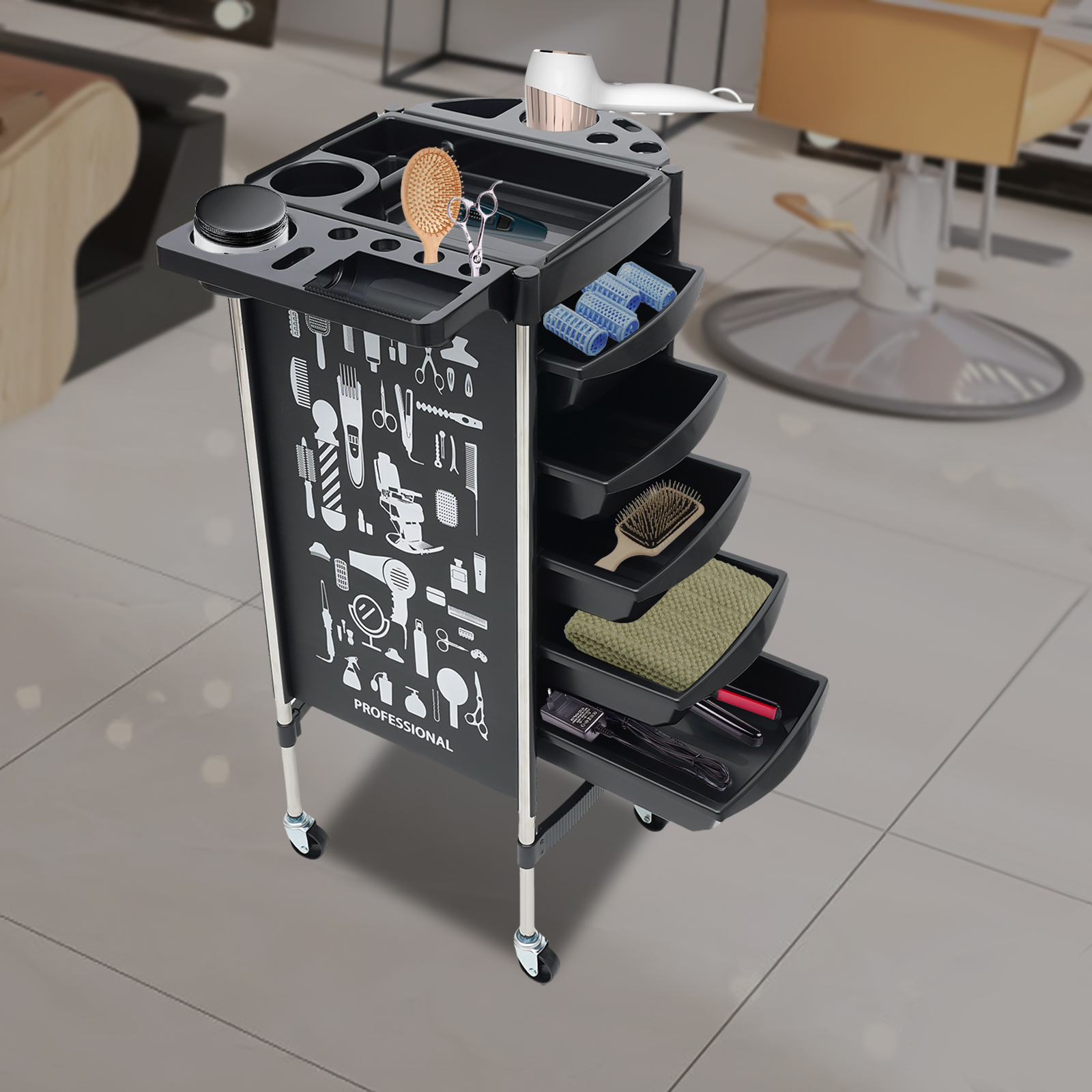Salon Friseur Friseur wagen Rollwagen mit Schubladen für Haarfarbe Spa