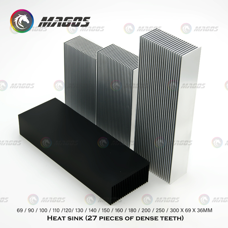 Radiador eletrônico de alumínio, dentes densos, dissipador de calor extrudado, sistema de resfriamento de água para computador, 100/120/150/200/300x69x36mm
