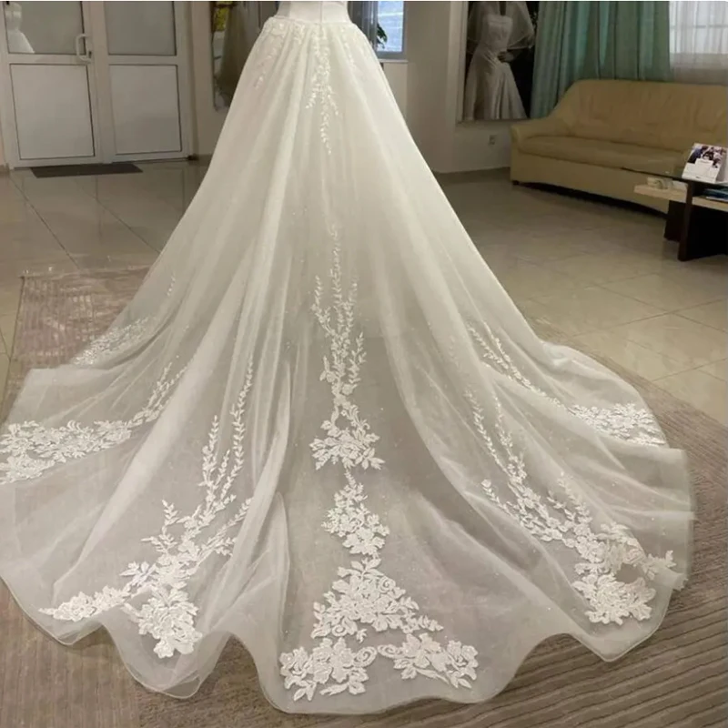 Shinny Lace Appliques Saia para vestidos, Glitter, Trem destacável do casamento, Boho Bridal Overskirt