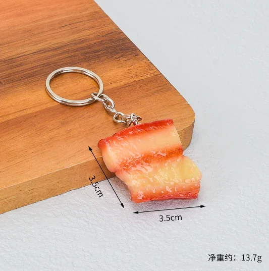 Sáng Tạo Mô Phỏng Thực Phẩm Móc Khóa Nhựa PVC Mẫu Tặng Móc Khóa Mềm Keo Giả Om Thịt Lợn Bụng Gà Móc Khóa K4230