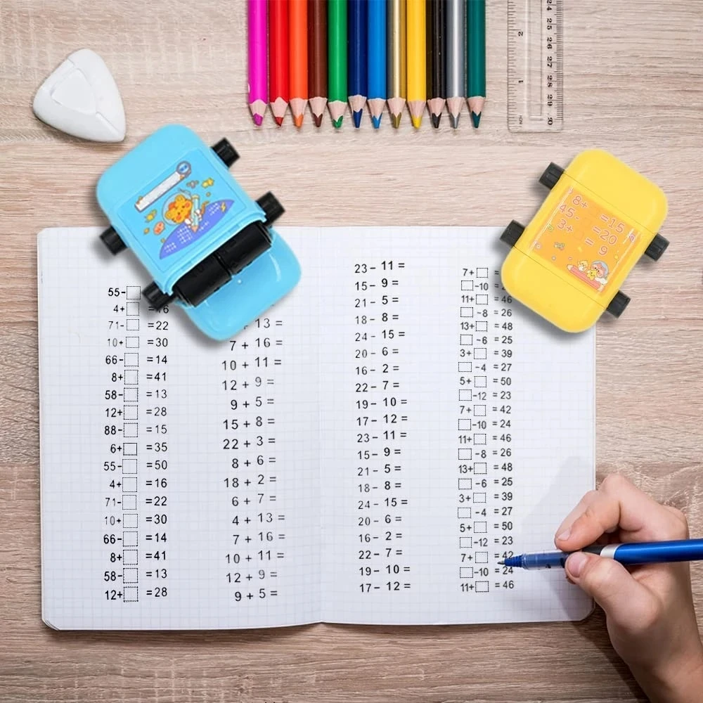 Mathe 2-in-1 Addition Subtraktion und Multiplikation Division Mathe-Stempelrolle für Kinder Doppelkopf-Digital-Lehrstempelrolle