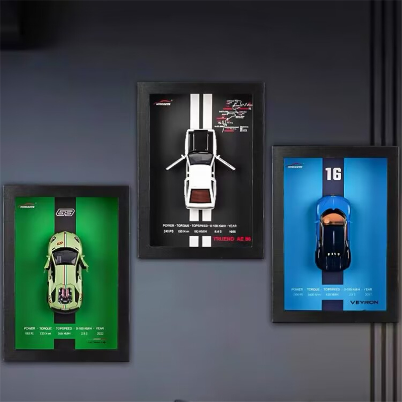 Marco de fotos de Metal de aleación 1:32, modelo de coche deportivo, simulación de coche de carreras 3D, colección de pintura colgante, decoración de regalos para niños