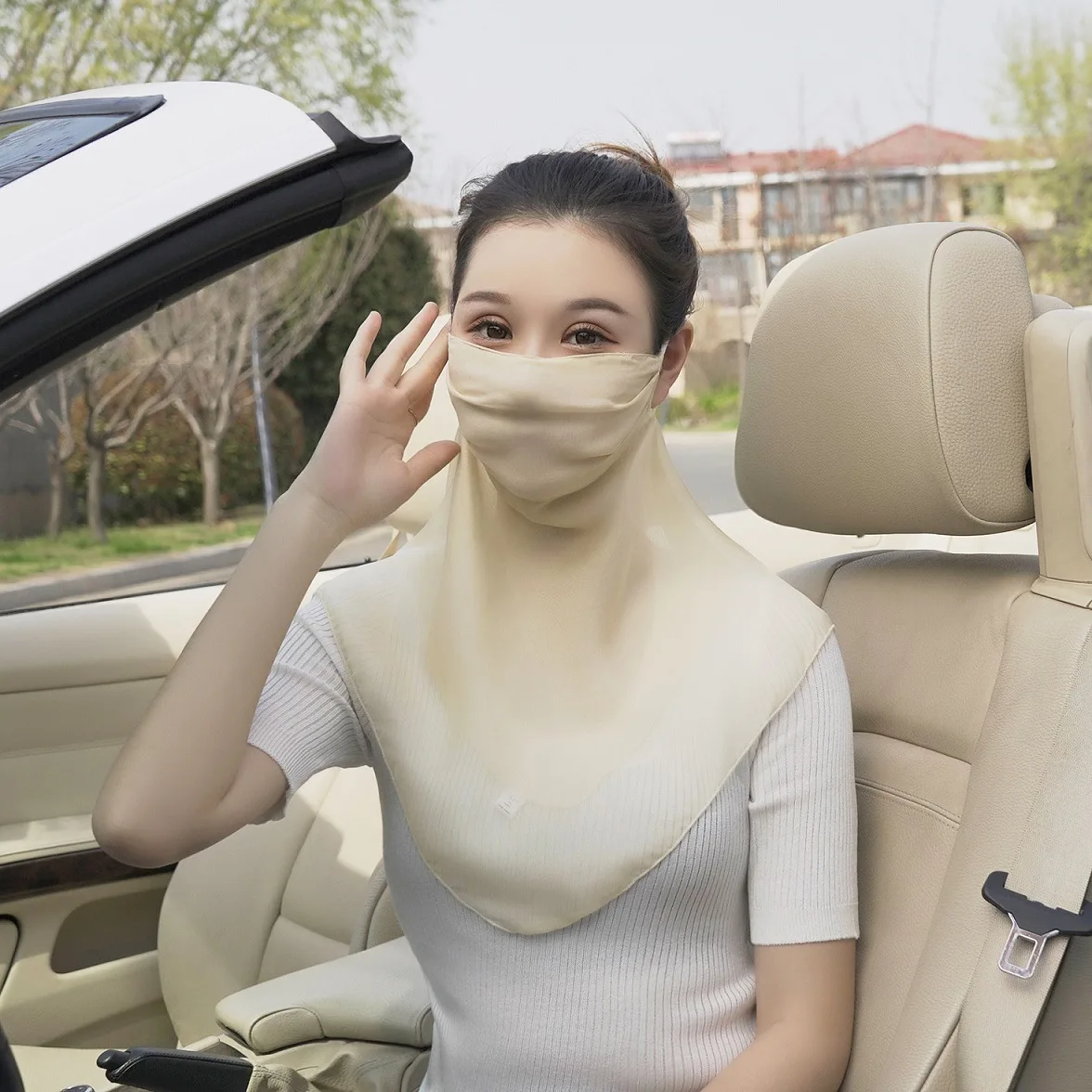 Lụa Phổ Biến Trang Chống Nắng 100% Dâu Tằm Lụa Cổ Áo Voan Thoáng Khí Mỏng Phần Chống Nắng Che Nắng Khẩu Trang Nữ Mùa Hè