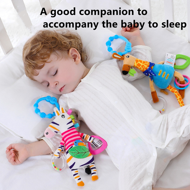 Cama de cuna infantil de jirafa suave, cochecito en espiral para recién nacidos, asiento de coche, sonajeros para bebé, juguetes con mango para desarrollo de educación temprana, regalos